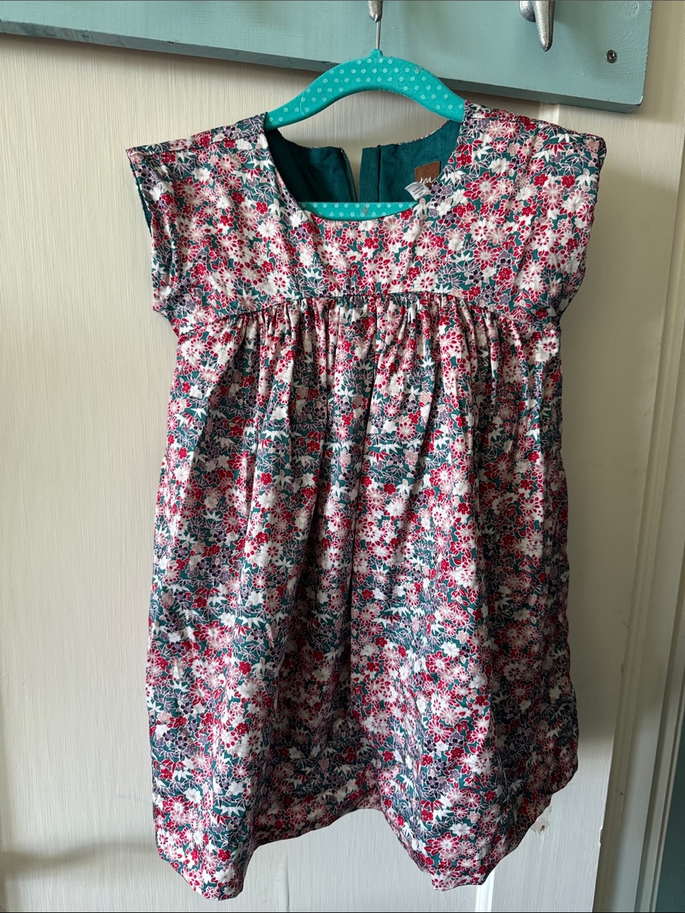 Tea Collection Teal and Pink Floral Dress